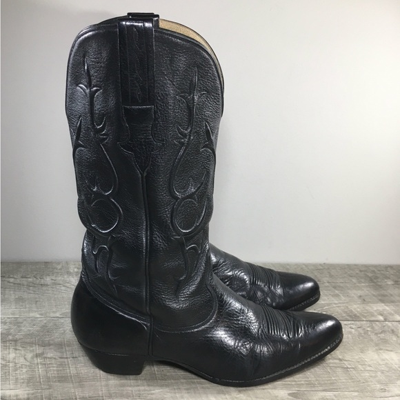 Stagecoach Bootmakers Black Leather Cowboy Western Roper Pull On Men’s Boots 9.5
